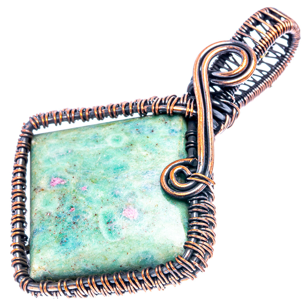 Ruby Fuchsite Wire Wrap Pendant 2 3/8" (Oxidized Copper)