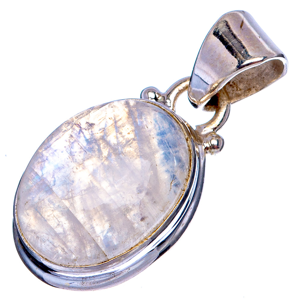 Rainbow Moonstone Pendant 1 1/8" (.925 Sterling Silver)