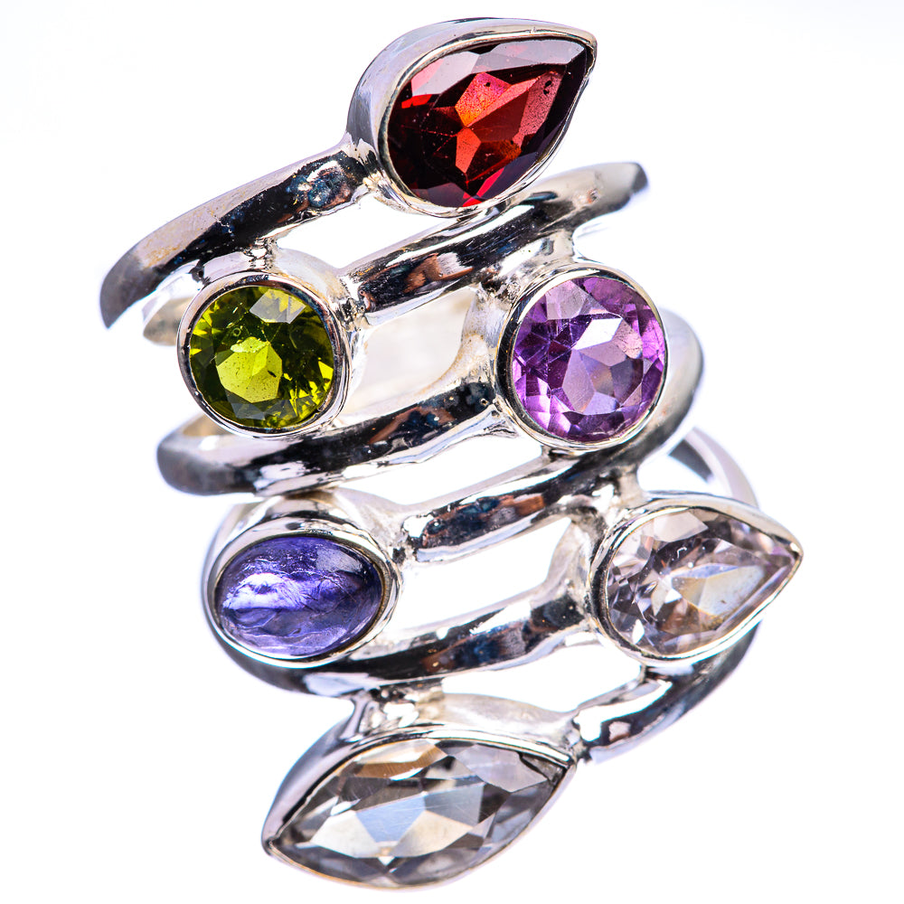 Garnet, Amethyst, Peridot, Tanzanite, White Quartz Ring Size 6 (925 Sterling Silver) R142948