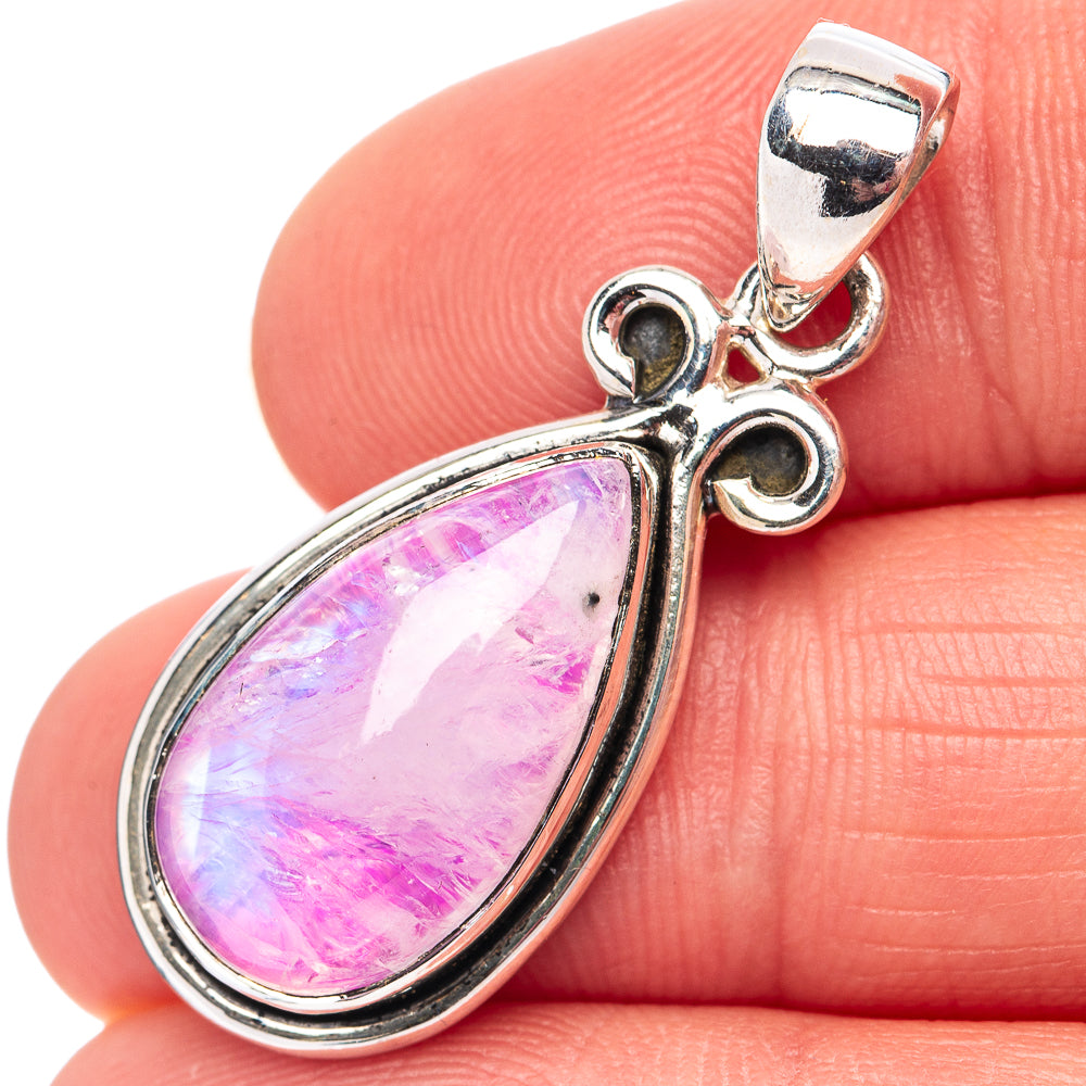 Pink Moonstone Pendant 1 3/8" (.925 Sterling Silver)