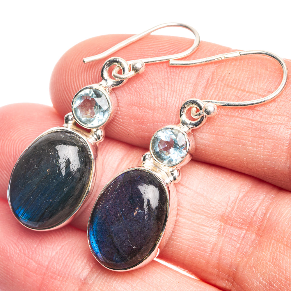 Labradorite, Blue Topaz Earrings 1 1/2" (925 Sterling Silver) E432623