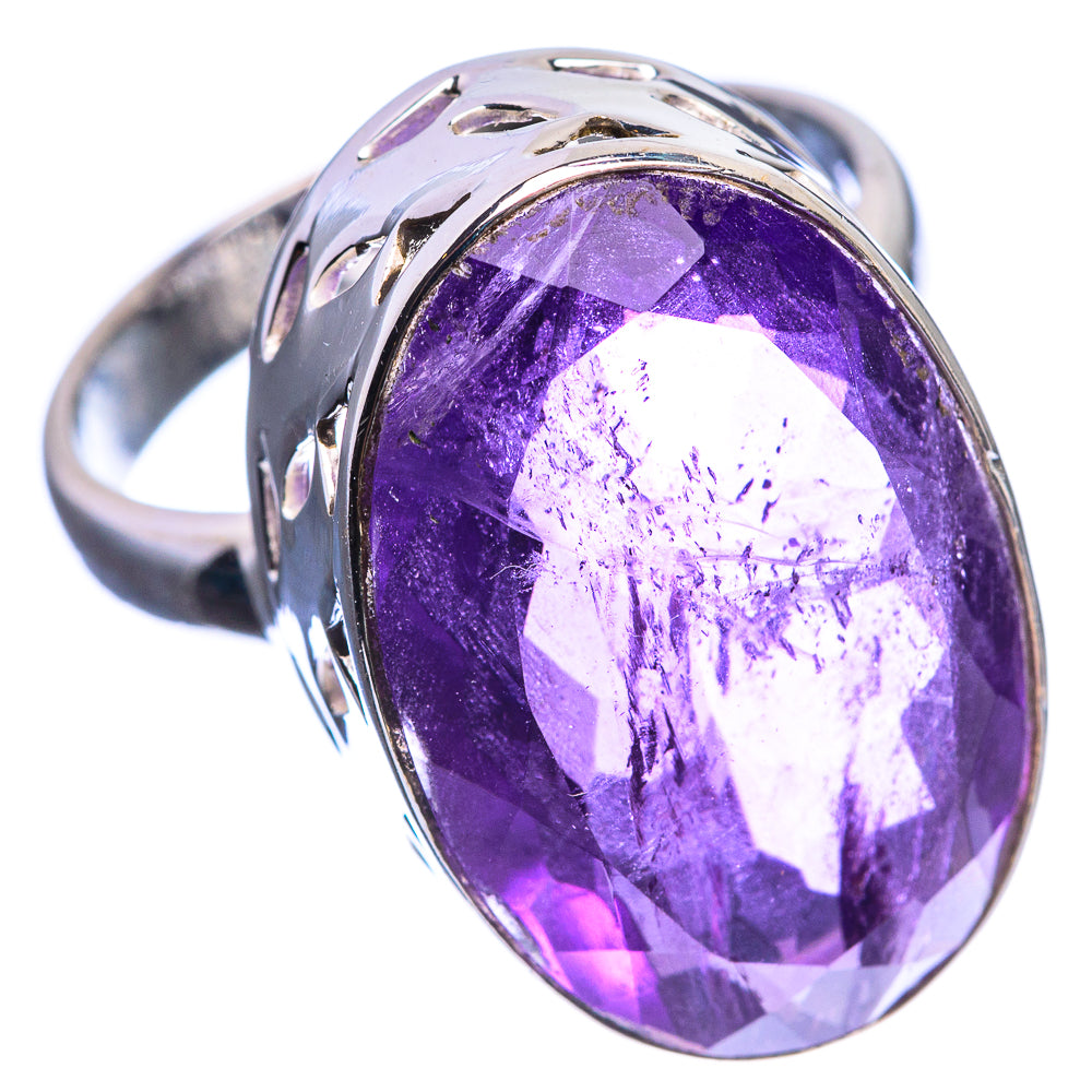 Large Faceted Amethyst 925 Sterling Silver Ring Size 8.75