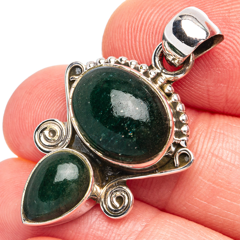 Dainty Green Aventurine Pendant 1 3/8" (925 Sterling Silver) P45237