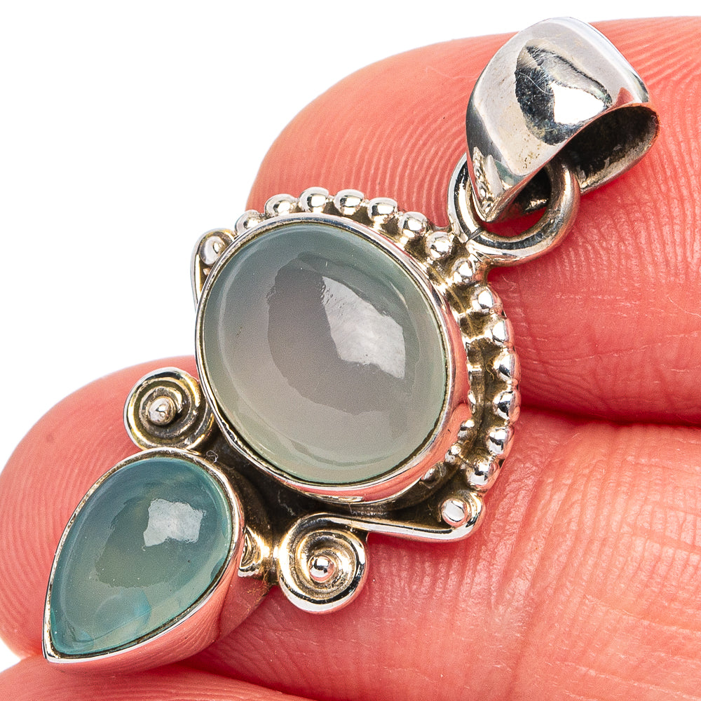 Aqua Chalcedony Pendant 1 1/4" (925 Sterling Silver) P45571