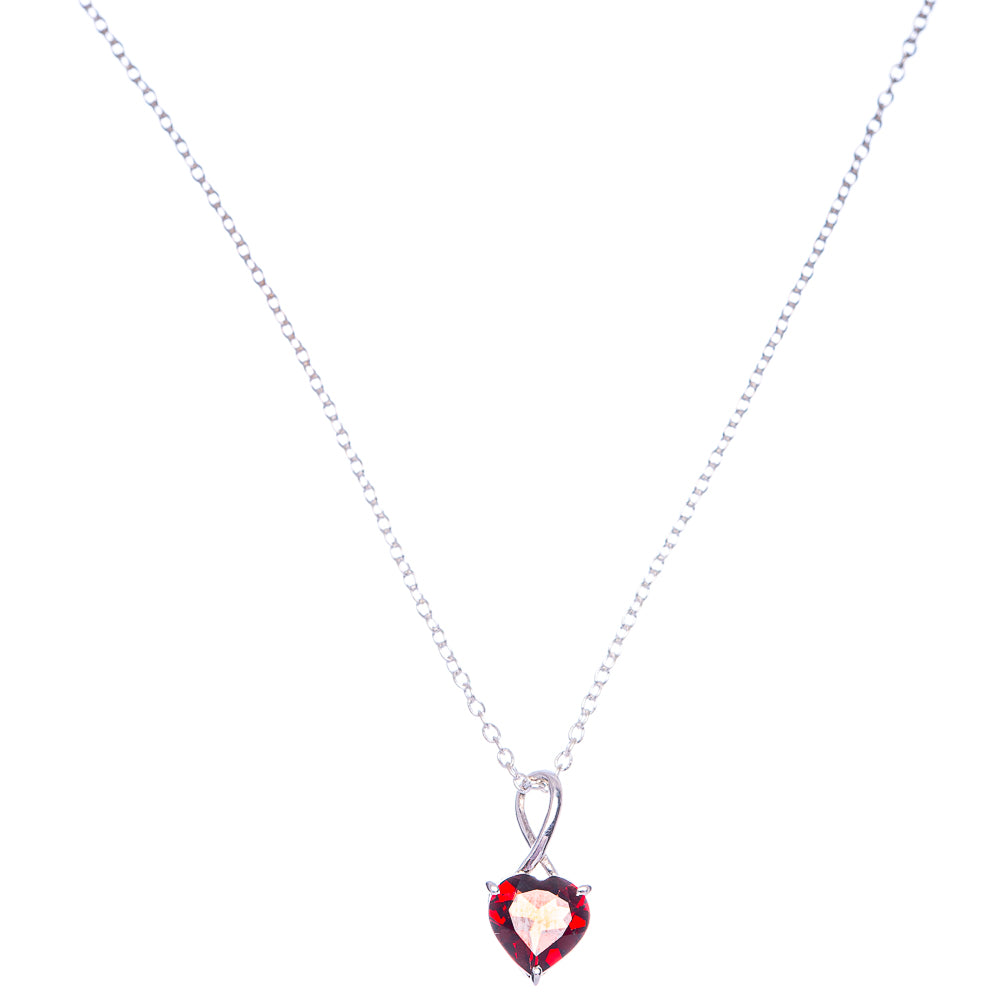 Garnet Heart Necklace 18" (925 Sterling Silver) N90059
