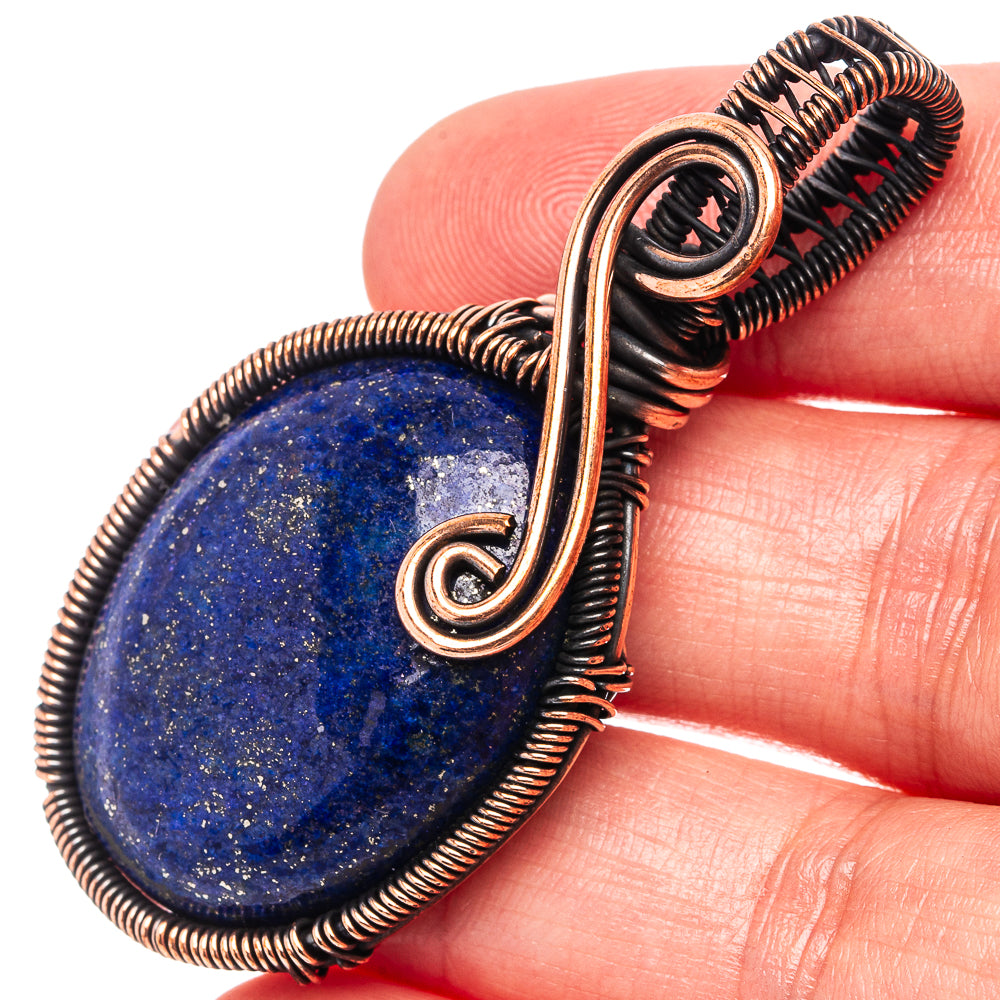 Lapis Lazuli Wire Wrap Pendant 2 1/4" (Oxidized Copper)
