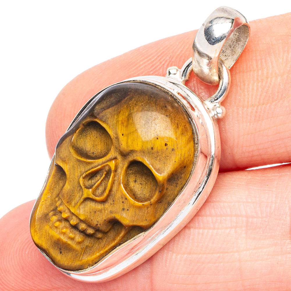 Tiger Eye Skull Pendant 1 3/8" (.925 Sterling Silver)