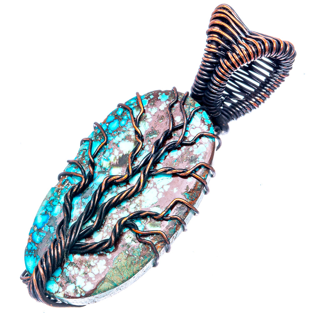 Turquoise Tree of Life Pendant 1 3/4" (Oxidized Copper)