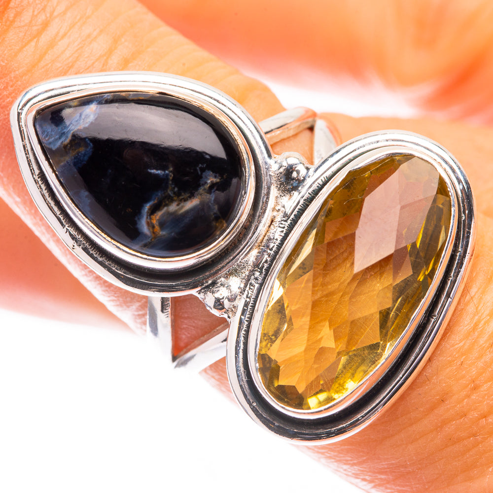 Large Lemon Quartz, Pietersite Ring Size 7 (925 Sterling Silver) R141637
