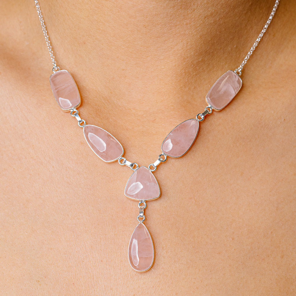 Rose Quartz Necklace 16.75 (925 Sterling Silver) NEC90211