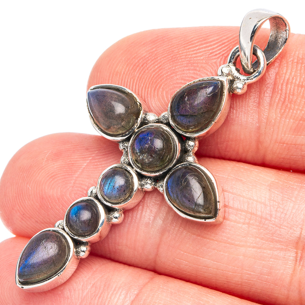 Dainty Labradorite Cross Pendant 1 3/4" (925 Sterling Silver) P45344