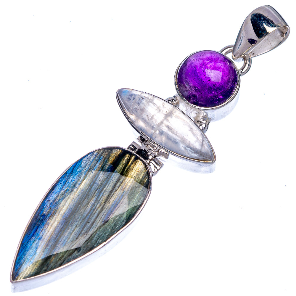 Labradorite, Rainbow Moonstone, Amethyst Pendant 2 3/8" (925 Sterling Silver) P39829
