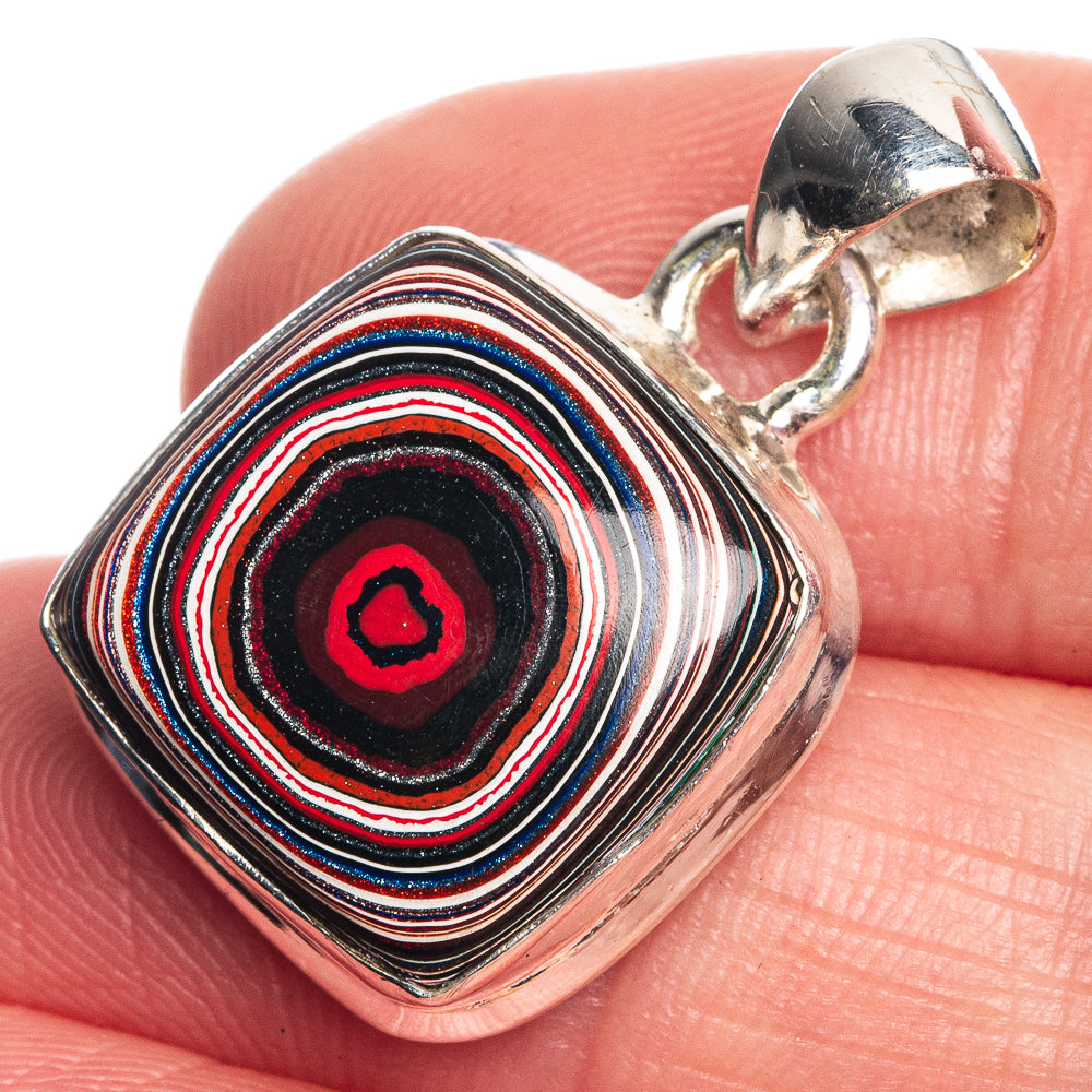 Fordite 925 Sterling Silver Pendant 1 1/8"