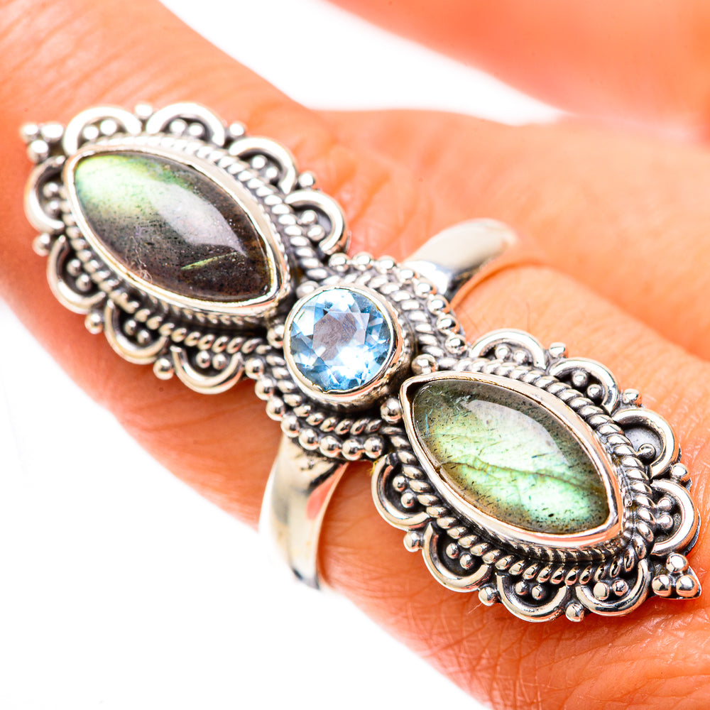 Large Labradorite, Blue Topaz Ring Size 8 (925 Sterling Silver) RING137958