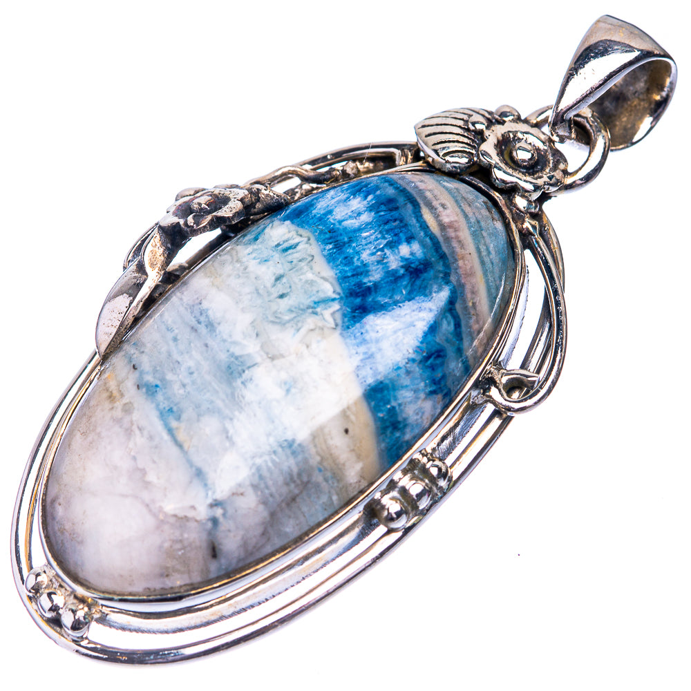 Blue Scheelite, Cultured Pearl Pendant 1 7/8" (925 Sterling Silver) P39231
