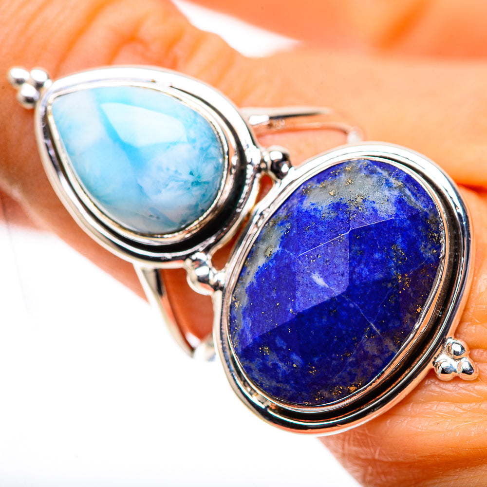 Large Lapis Lazuli, Larimar 925 Sterling Silver Ring Size 8.75 (925 Sterling Silver) RING139470