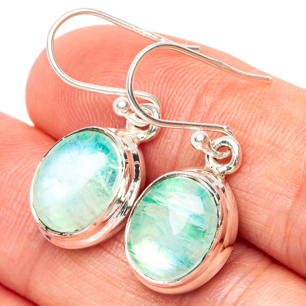 Green Moonstone Earrings 1 1/8" (925 Sterling Silver) E2564