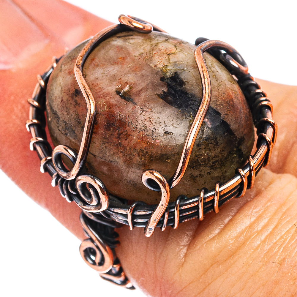 Sunstone Wire Wrap Ring Size 4 (Oxidized Copper)