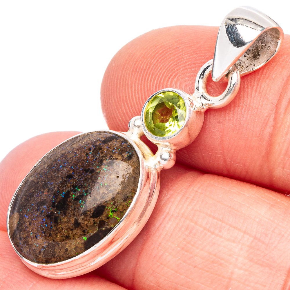 Rare Andamooka Opal, Peridot Pendant 1 3/8" (925 Sterling Silver) P44123