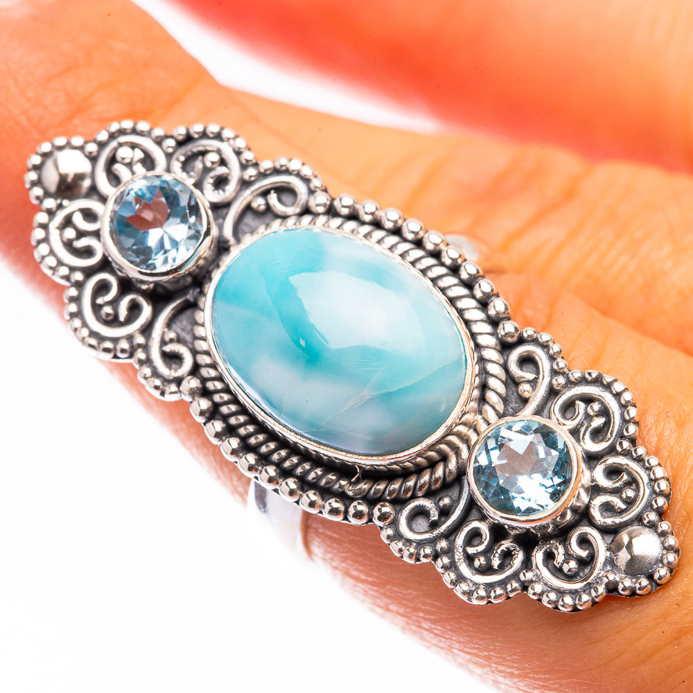 Large Larimar, Blue Topaz Ring Size 7 (925 Sterling Silver) R141226