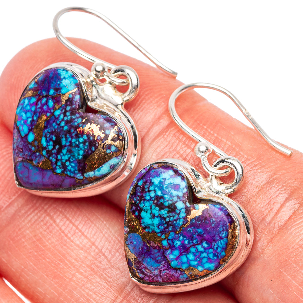 Purple Copper Composite Turquoise Heart Earrings 1 1/4" (925 Sterling Silver) E2417