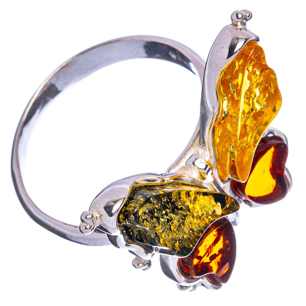 Baltic Amber Butterfly Ring Size 7 Adjustable (.925 Sterling Silver)