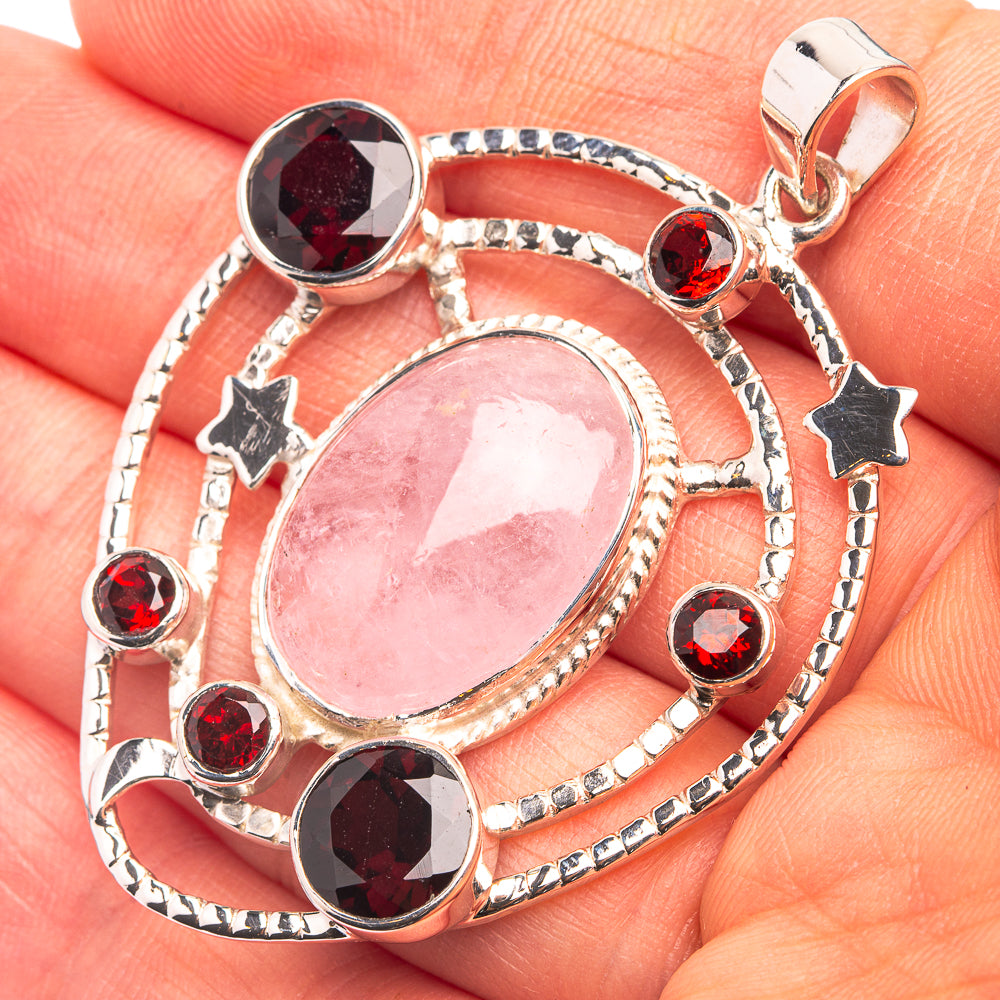Signature Morganite, Garnet Pendant 2 1/8" (925 Sterling Silver) P38726