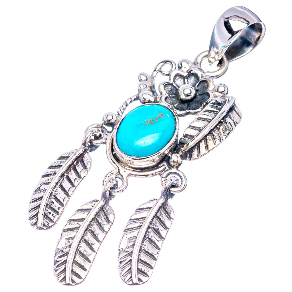Kingman Turquoise Native Style Pendant 2" (.925 Sterling Silver)