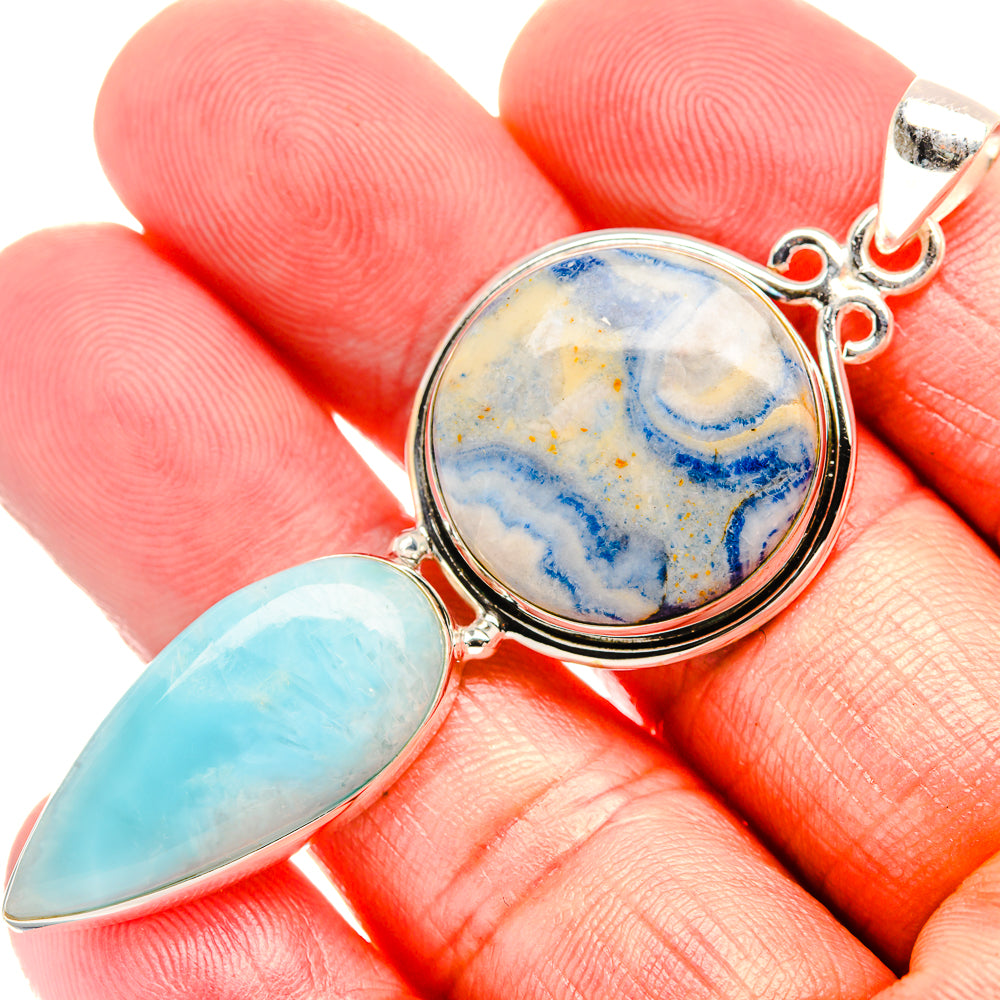 Blue Scheelite, Larimar 925 Sterling Silver Pendant 2 1/2" (925 Sterling Silver) PD38279
