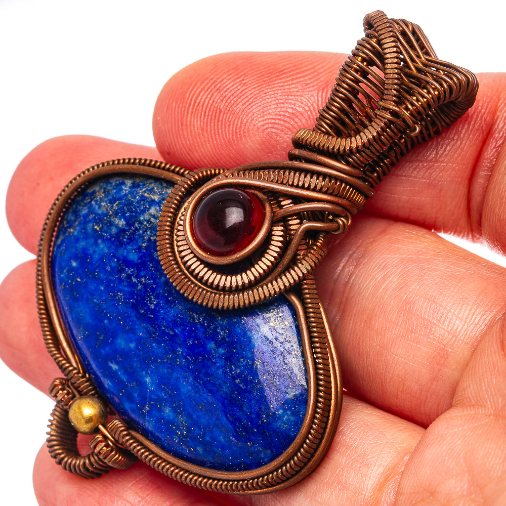 Lapis Lazuli Wire Wrap Pendant 2 3/8" (Oxidized Copper)