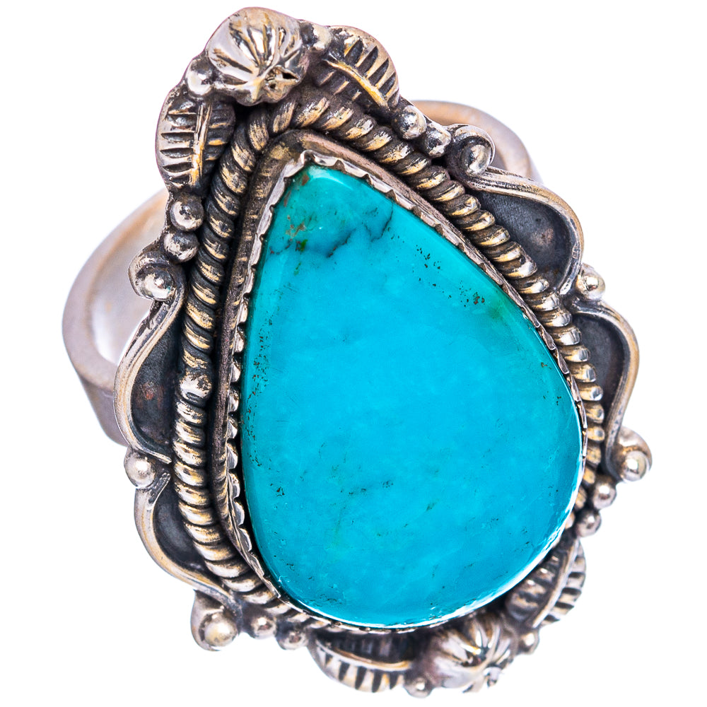 Exclusive Native Style Kingman Turquoise Ring Size 8 Adjustable (.925 Sterling Silver)