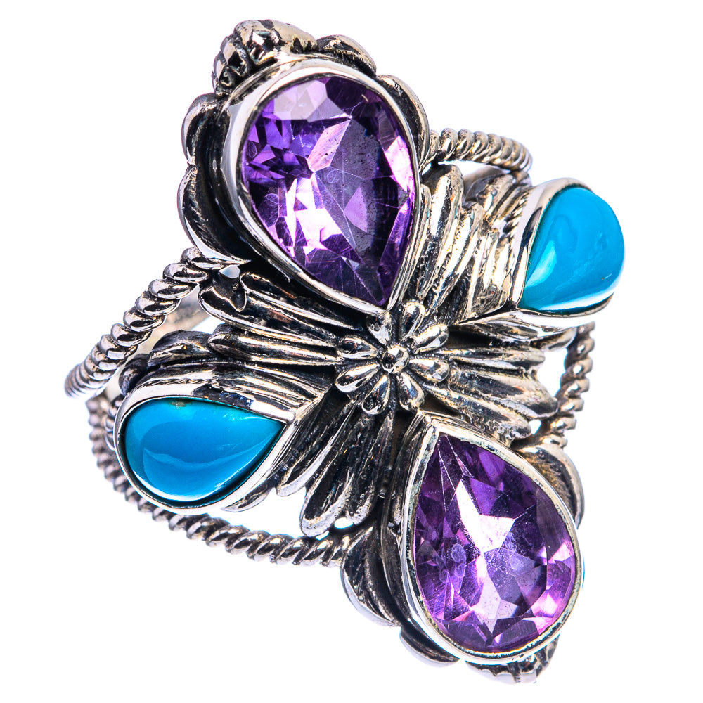 Large Faceted Amethyst, Sleeping Beauty Turquoise Ring Size 9.5 (925 Sterling Silver) R142514