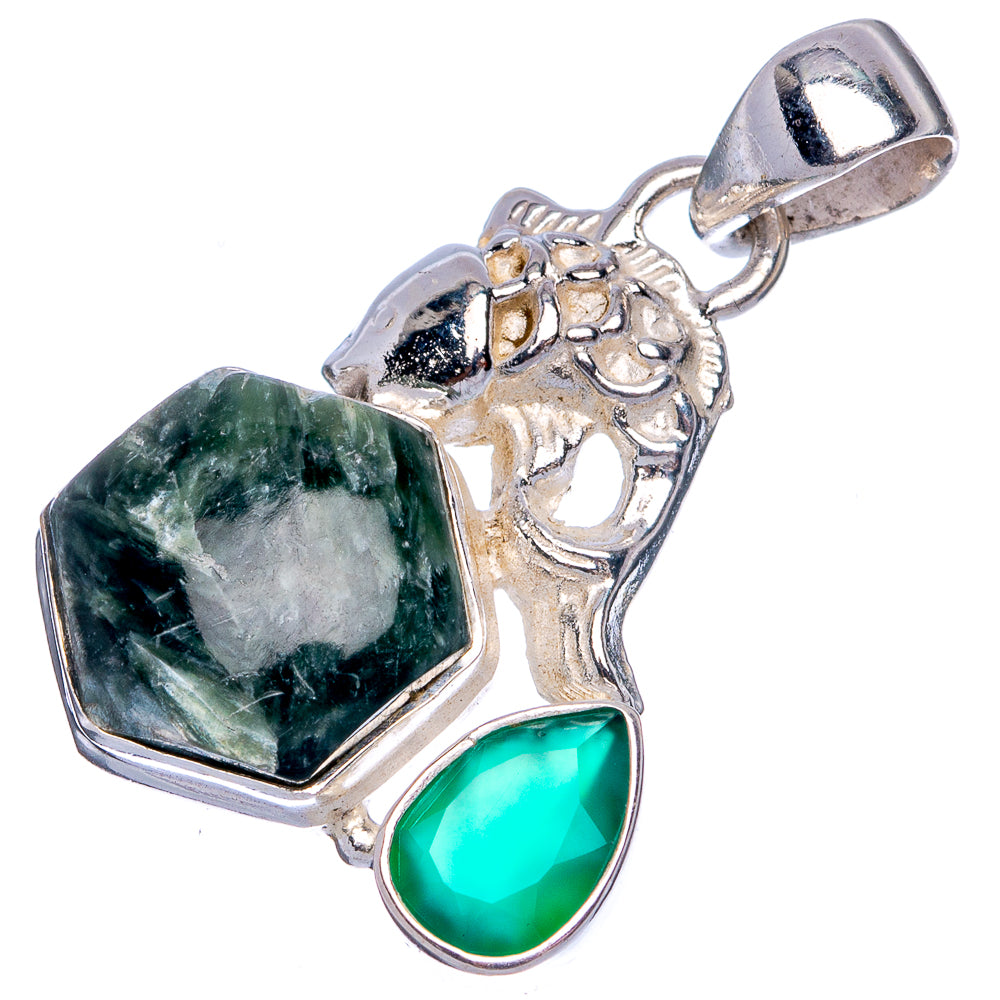 Seraphinite, Green Onyx Koi Pendant 1 3/8" (925 Sterling Silver) P40192
