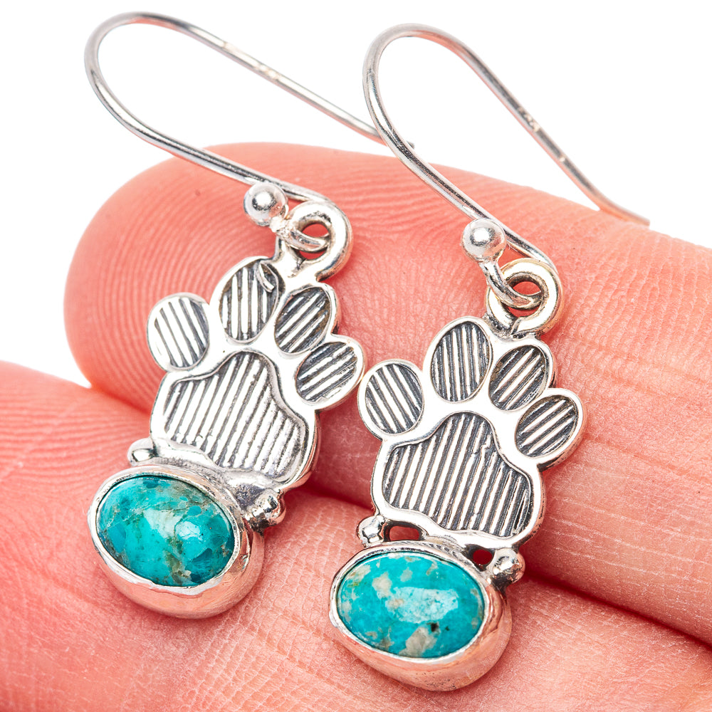 Chrysocolla Paw Earrings 1 1/4" (925 Sterling Silver) E1424