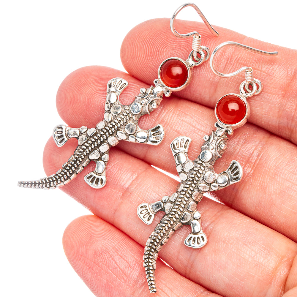 Carnelian Lizard Earrings 2 3/8" (925 Sterling Silver) E433244