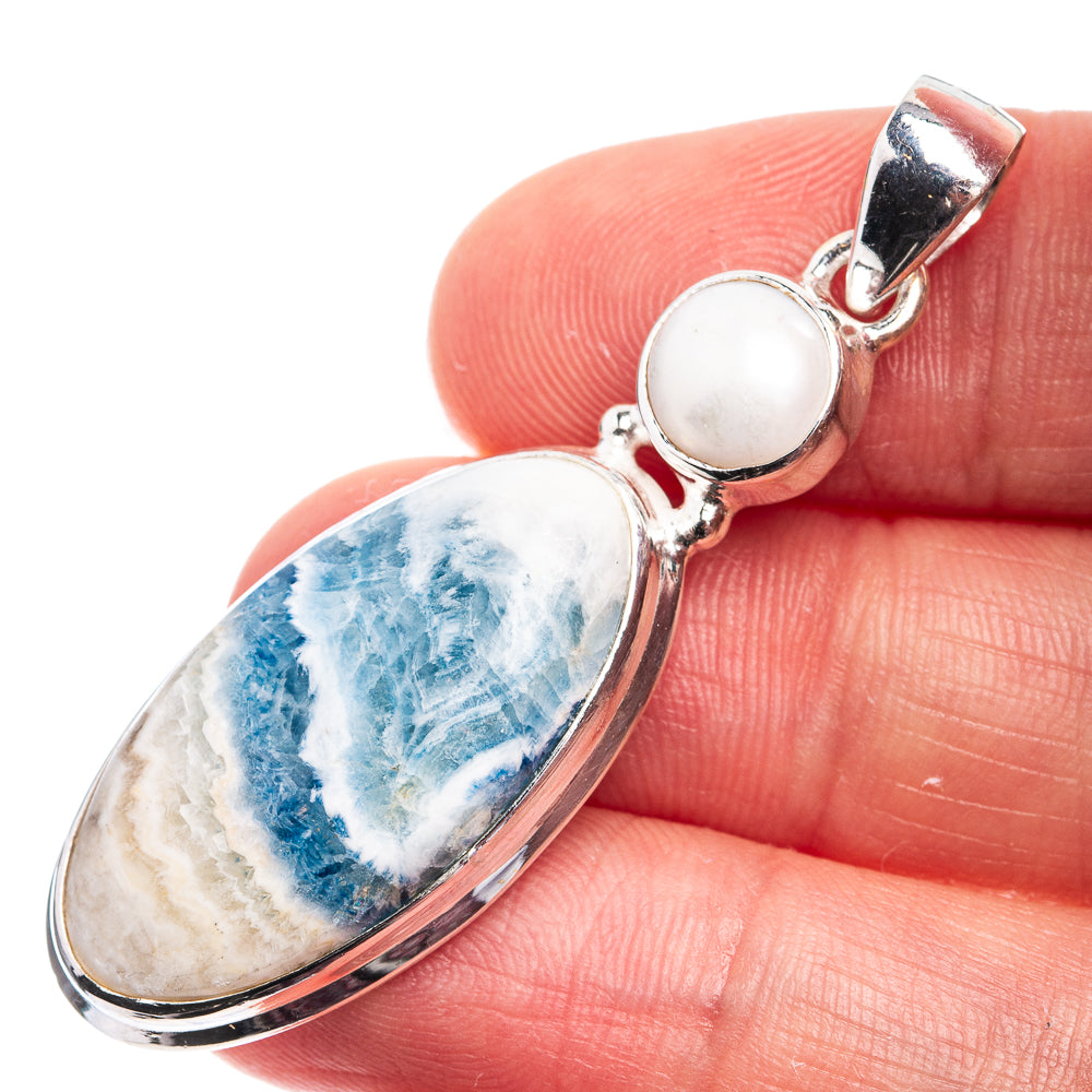 Blue Scheelite, Cultured Pearl Pendant 2" (925 Sterling Silver) P38963