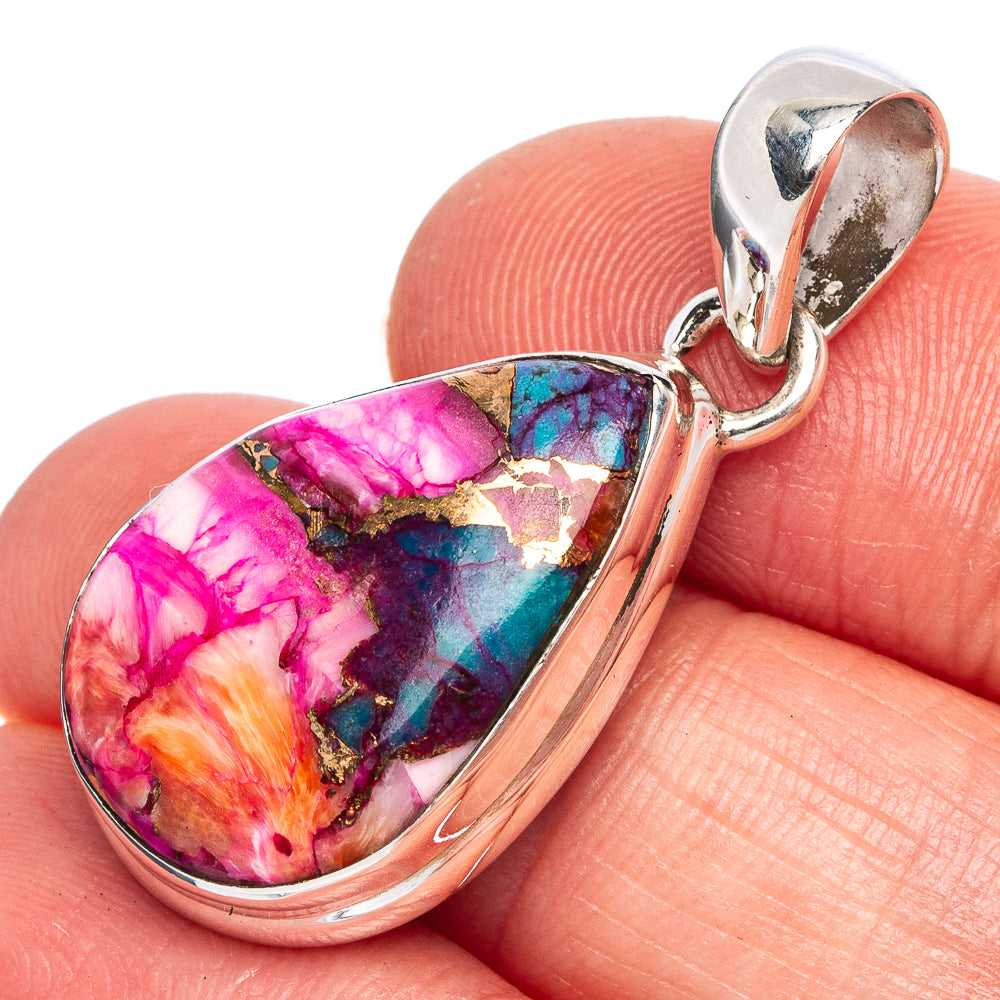 Kingman Pink Dahlia Turquoise Pendant 1 3/8" (925 Sterling Silver) P40405