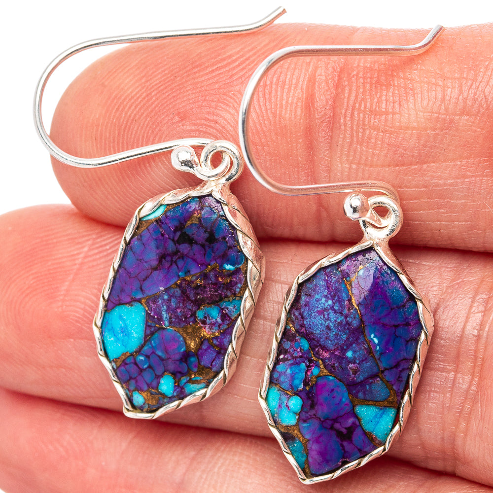 Purple Copper Turquoise Earrings 1 1/2" (.925 Sterling Silver)