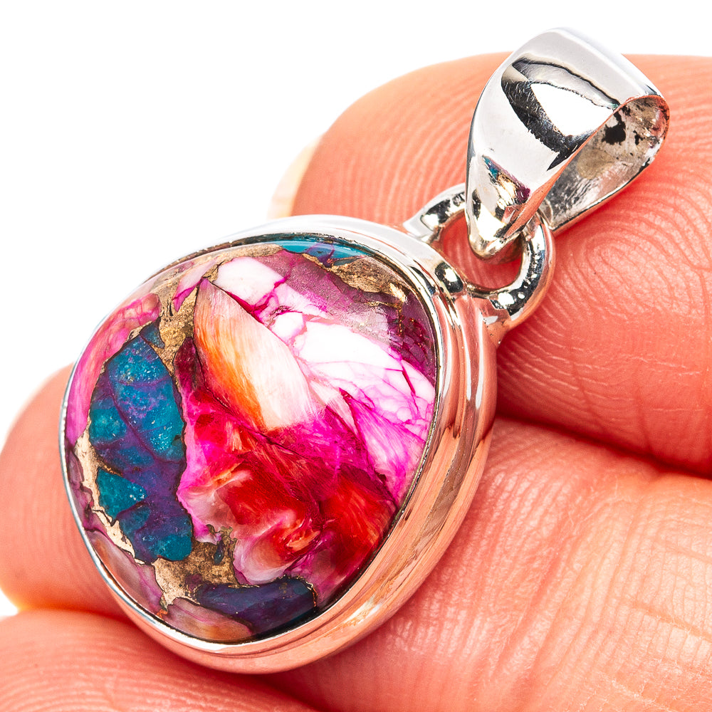 Pink Dahlia Mohave Turquoise Pendant 1 1/8" (.925 Sterling Silver)