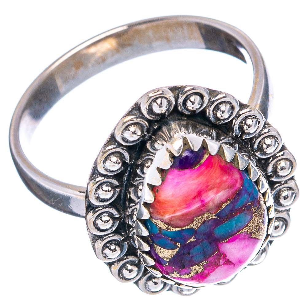 Pink Dahlia Mohave Turquoise Ring Size 8.25 (.925 Sterling Silver)