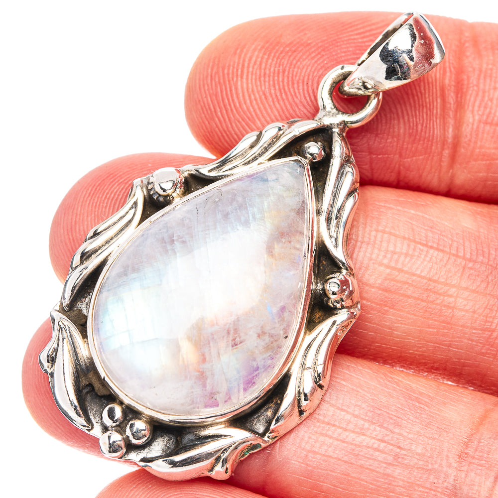 Premium Rainbow Moonstone Pendant 1 3/4" (.925 Sterling Silver)