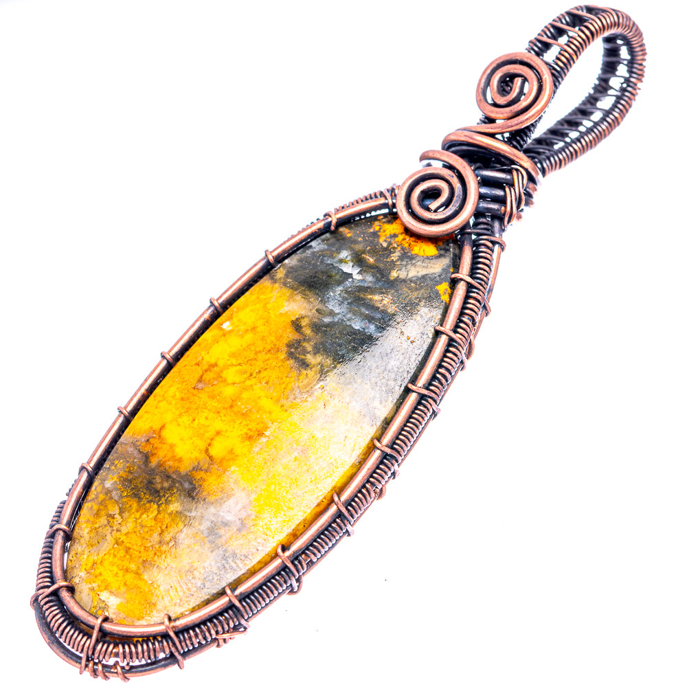 Bumblebee Jasper Wire Wrap Pendant 3 1/4" (Oxidized Copper)