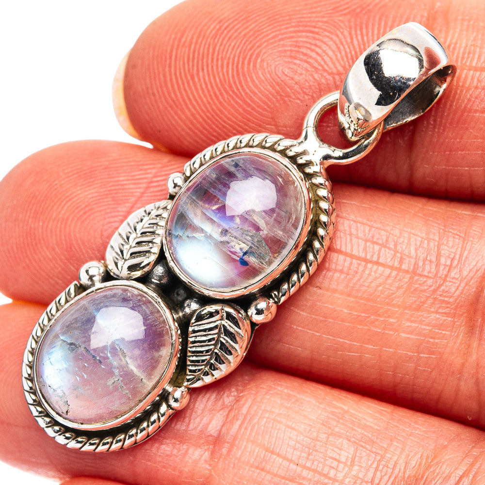 Native Style Rainbow Moonstone Pendant 1 5/8" (.925 Sterling Silver)