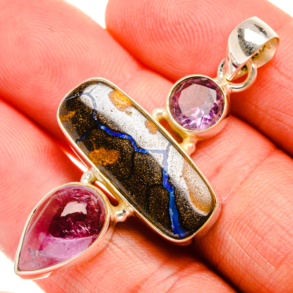 Boulder Opal, Amethyst 925 Sterling Silver Pendant 2" (925 Sterling Silver) PD38423