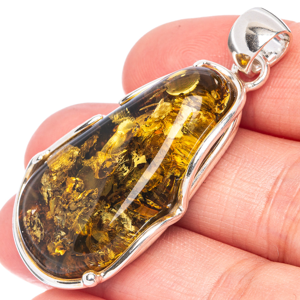 Anasilvercos Baltic Amber Pendant 1 7/8" (925 Sterlnig Silver)