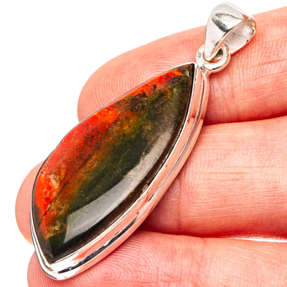 Premium Ammolite, Blue Topaz Pendant 1 7/8" (.925 Sterling Silver)