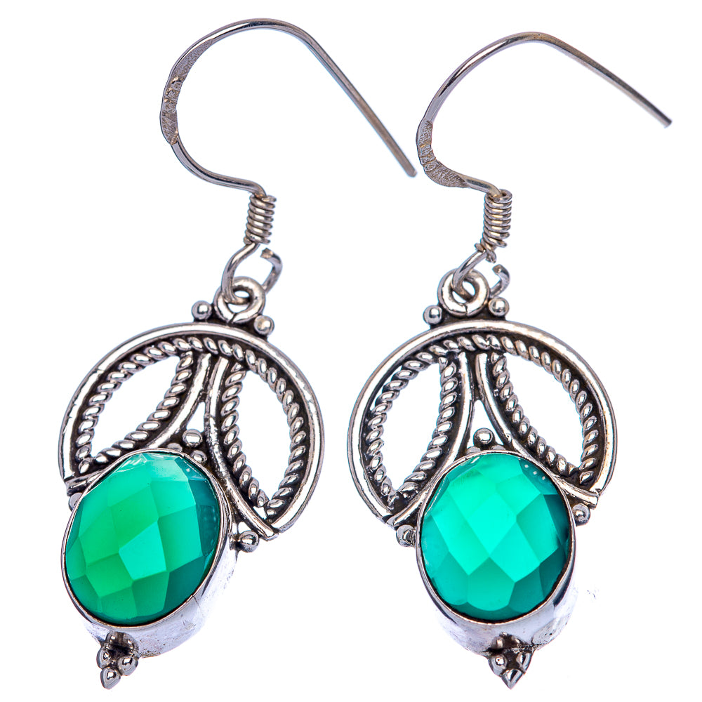 Green Onyx Earrings 1 1/2" (925 Sterling Silver) E433348