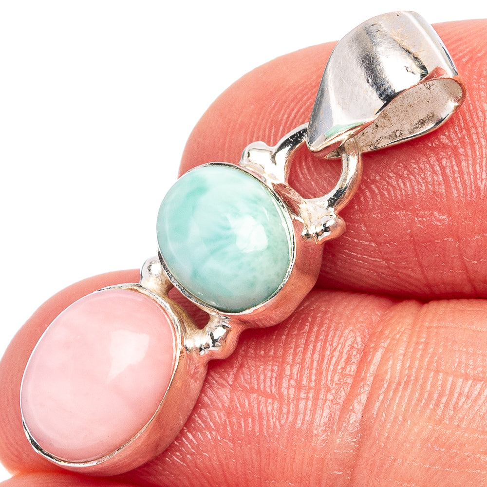 Rare Larimar, Pink Opal Pendant 1 1/4" (.925 Sterling Silver)