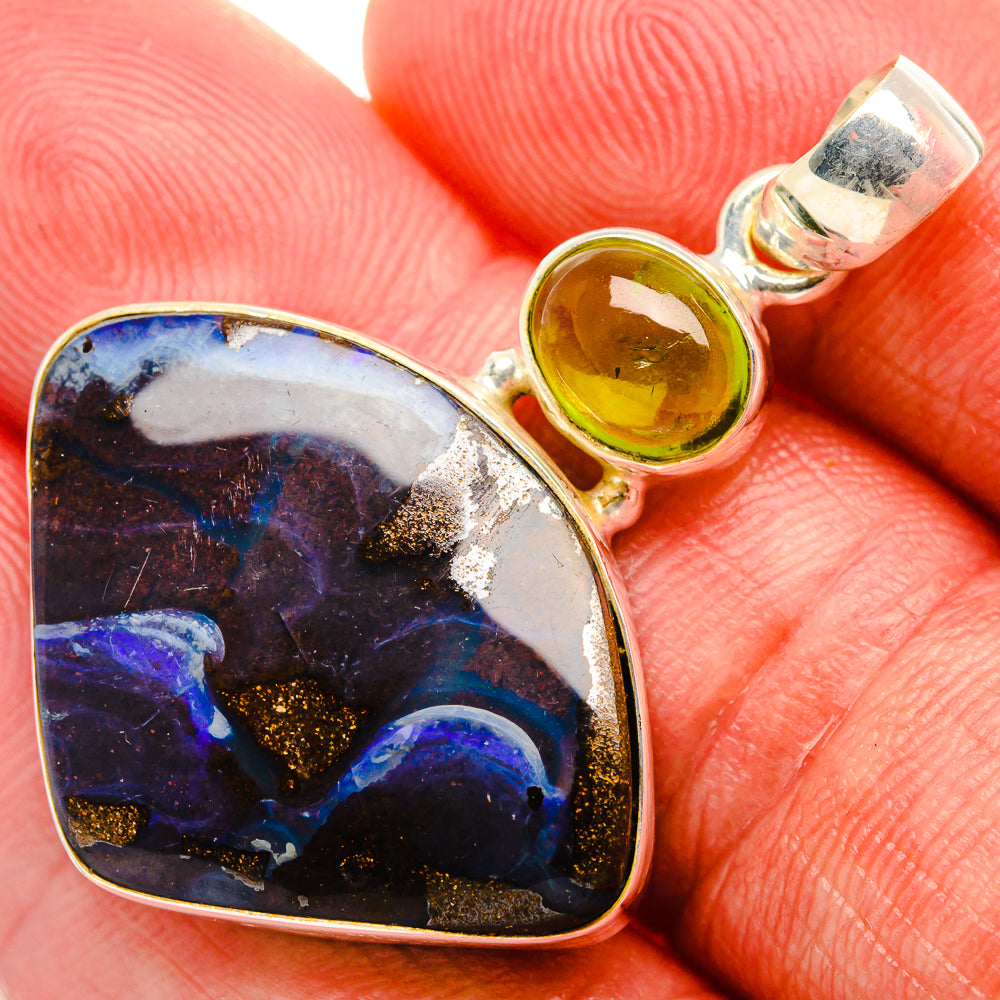 Boulder Opal, Peridot Pendant 1 3/4" (925 Sterling Silver) PD37975