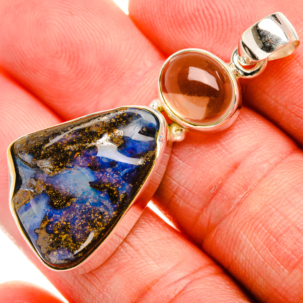 Boulder Opal, Smoky Quartz 925 Sterling Silver Pendant 1 3/4" (925 Sterling Silver) PD38413